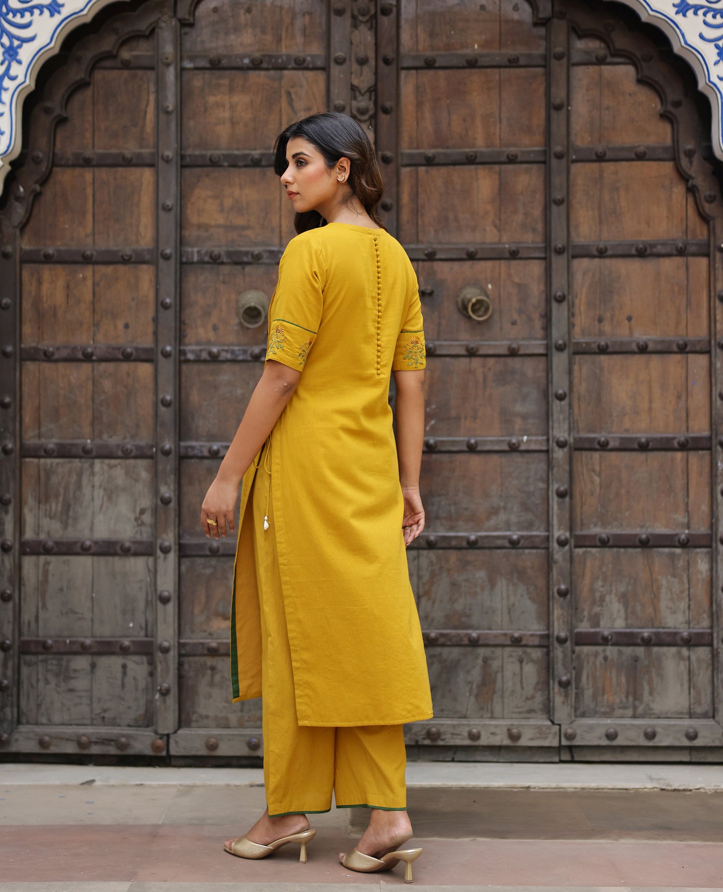 Vani Mustard Mul Chanderi Kurta Set