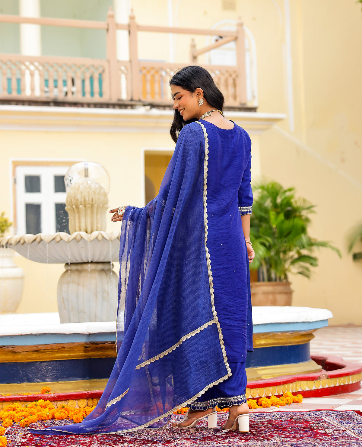 Noor Blue Chanderi Suit Set
