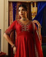 Vasudha Maroon Chanderi Suit Set