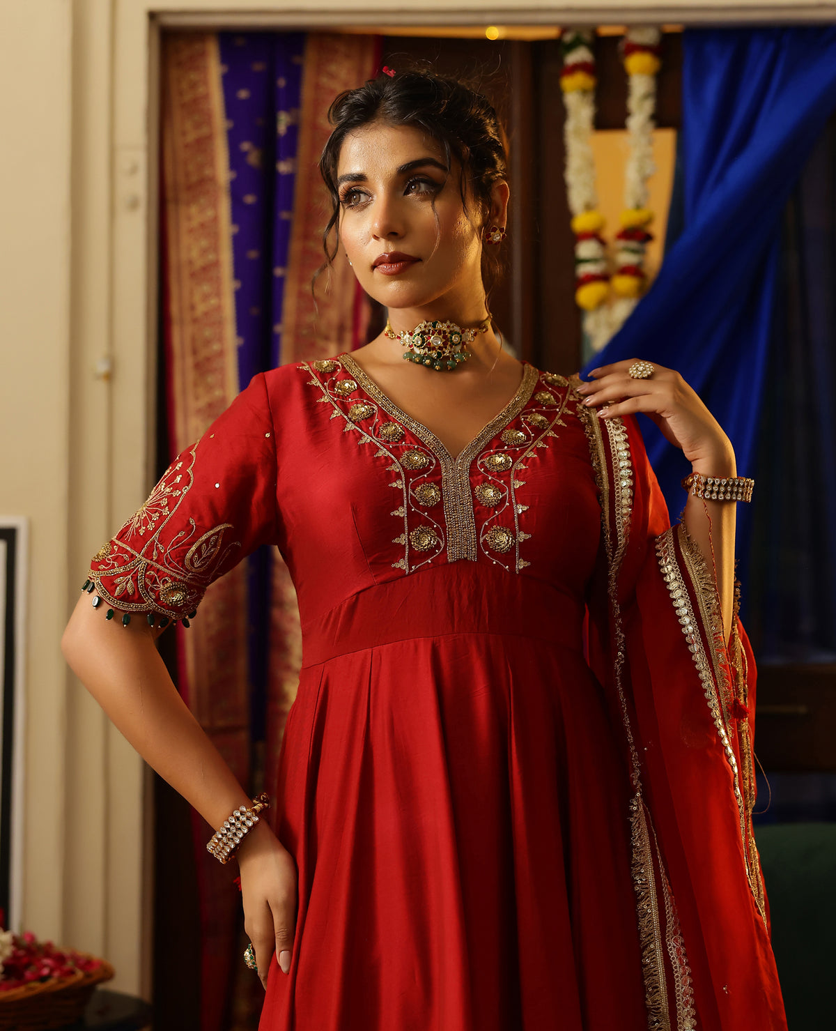 Vasudha Maroon Chanderi Suit Set