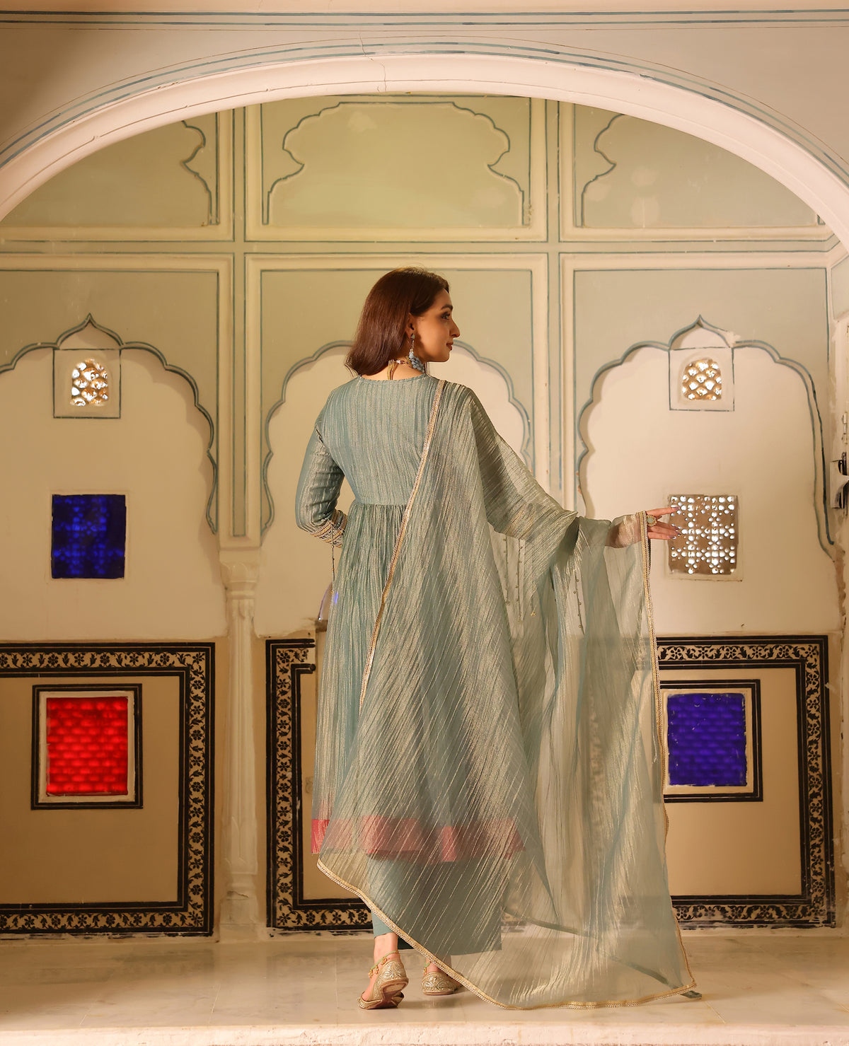 Leela Blue Tissue Suit Set