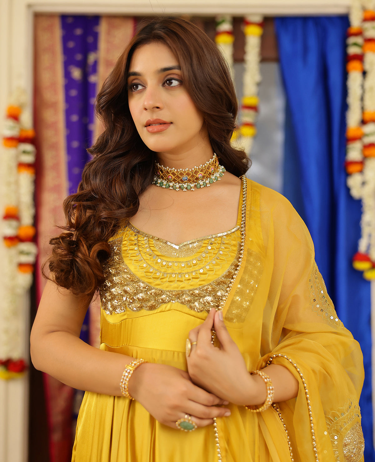 Chandra Mustard Satin Suit Set