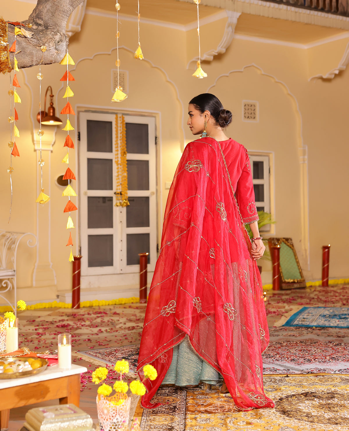 Kasturi Red Chanderi Suit Set