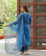 Rekha Blue Cotton Lurex Suit Set