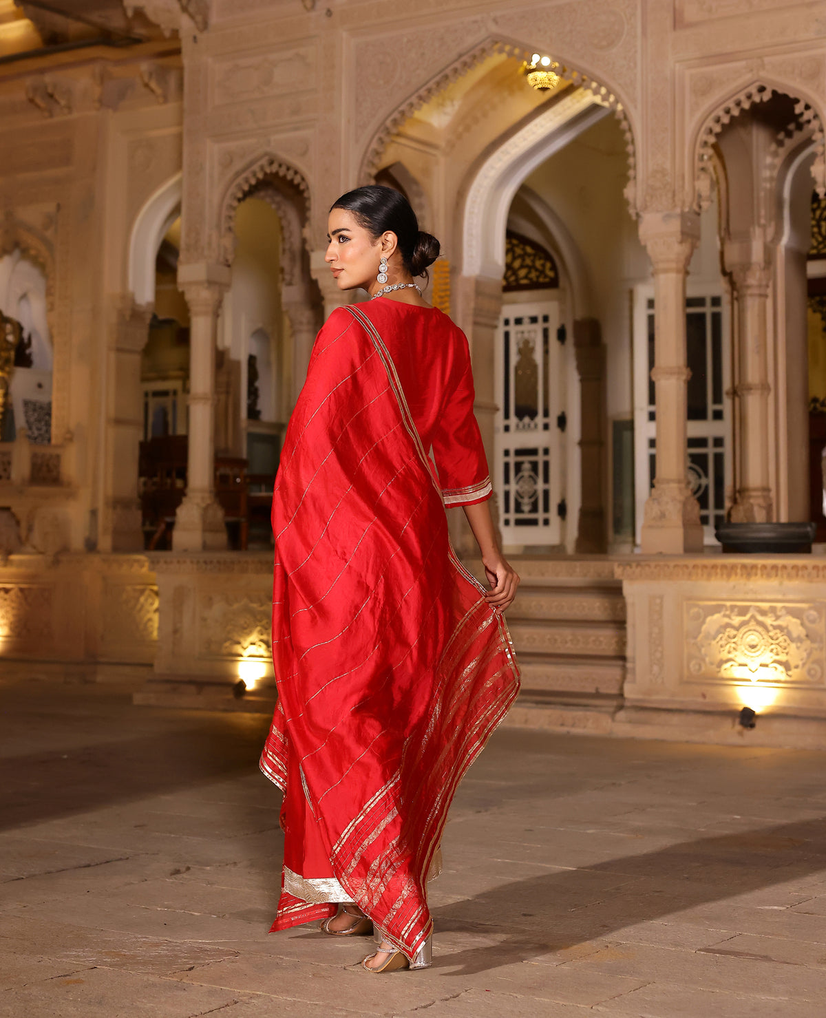 Ziya Red Chanderi Suit Set