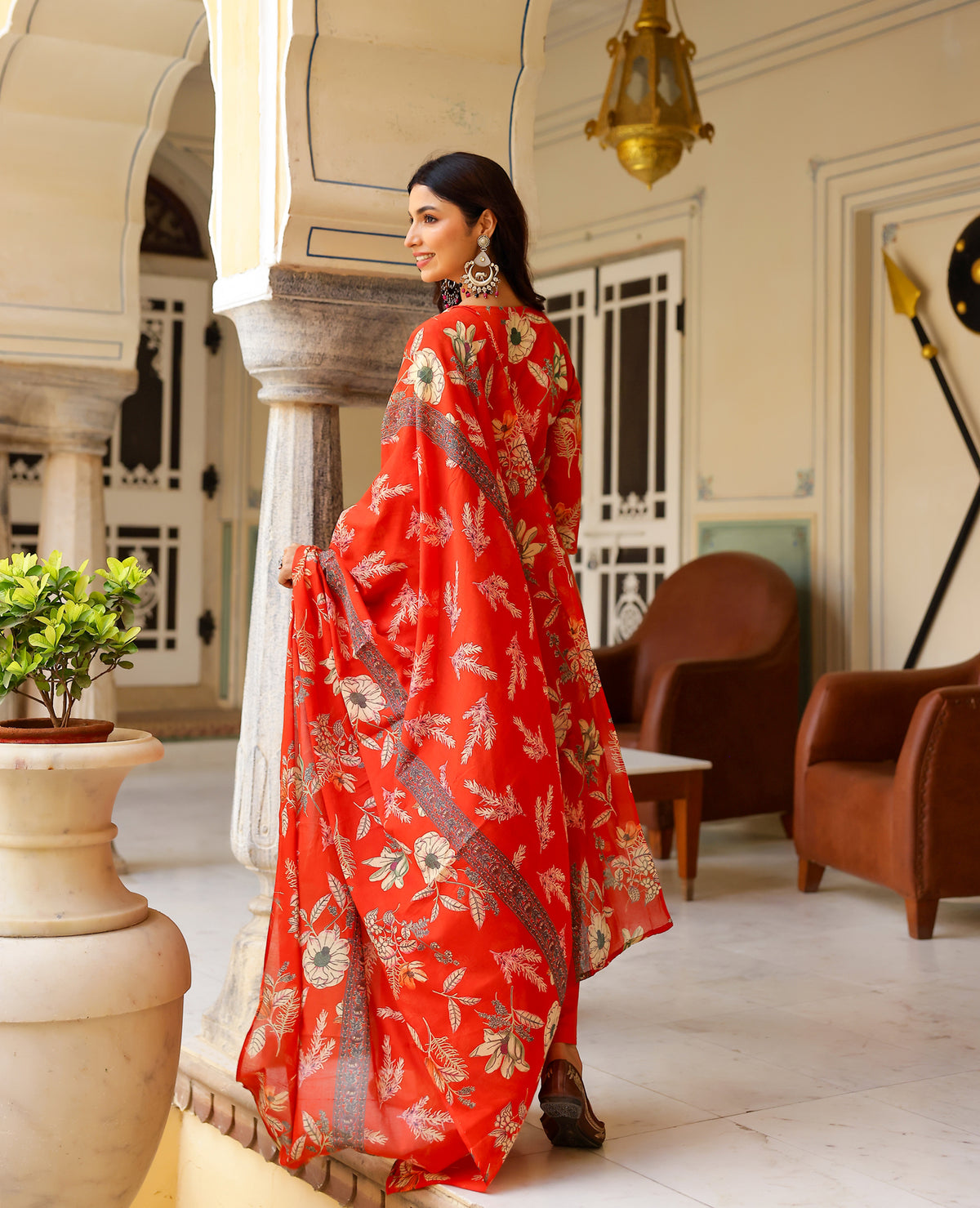 Rumi Orange Printed Cotton Suit Set