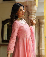 Leher Rose Pink Chanderi Suit Set