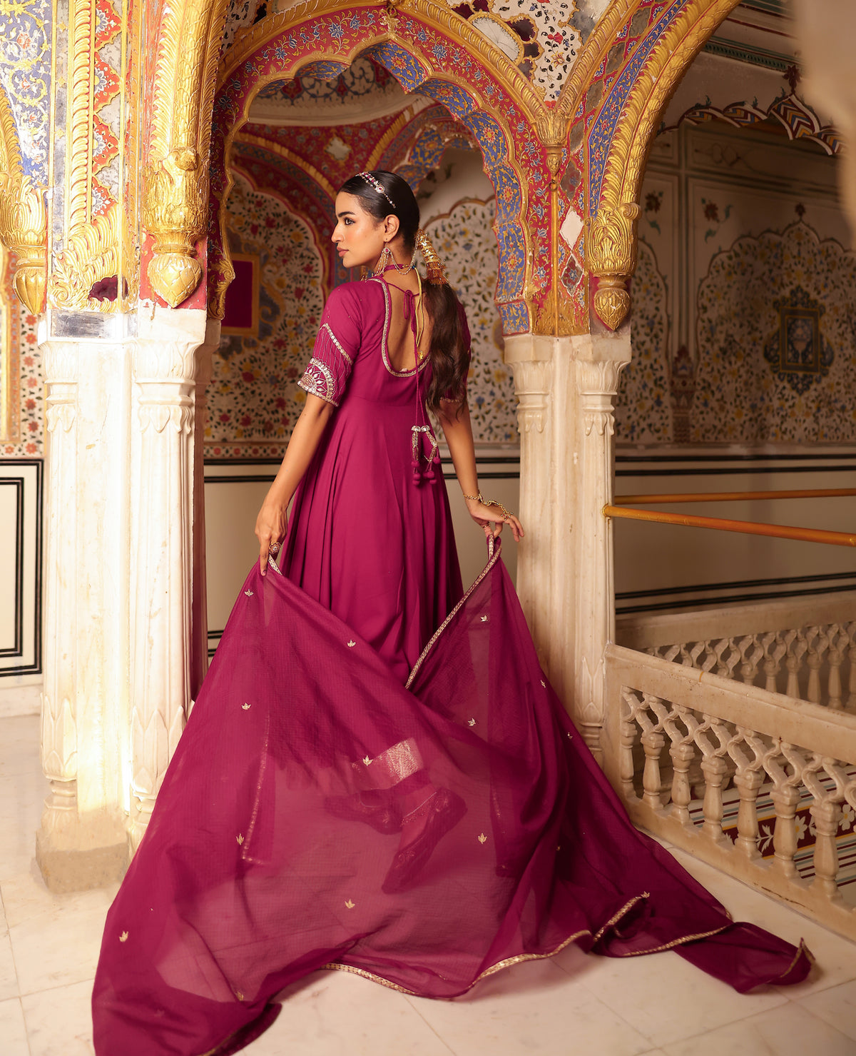 Raaj Wine Rayon Aangi Suit Set