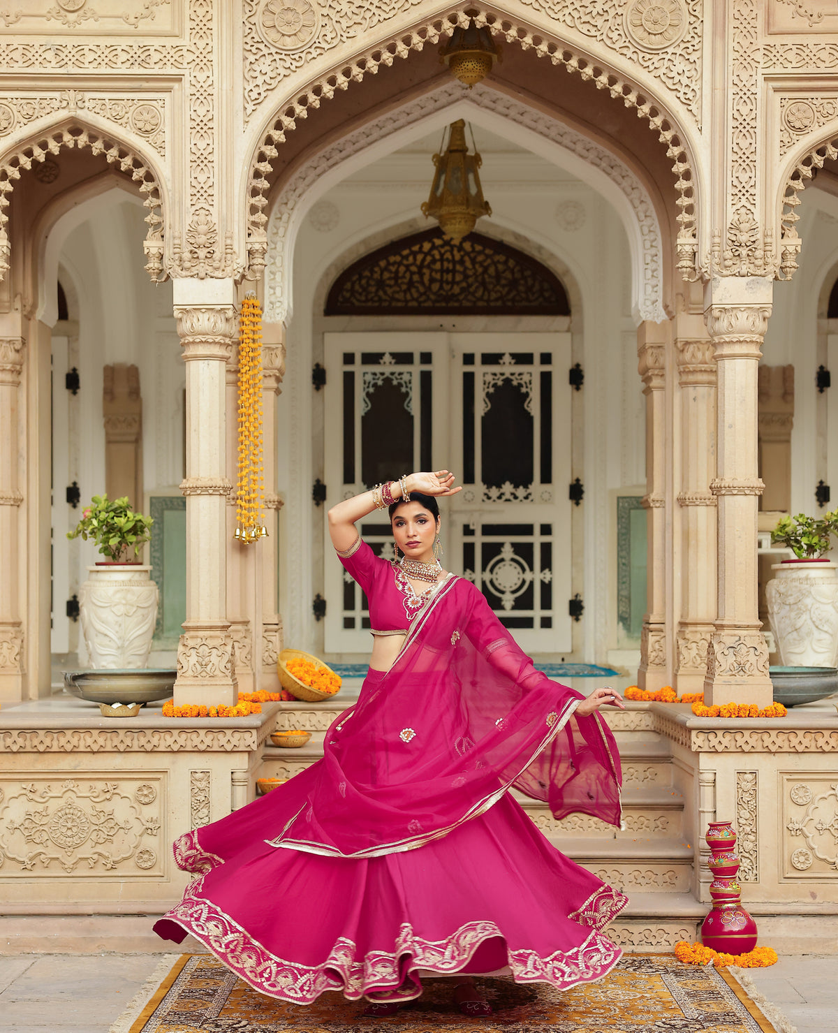 Mallika Pink Chanderi Lehenga Set