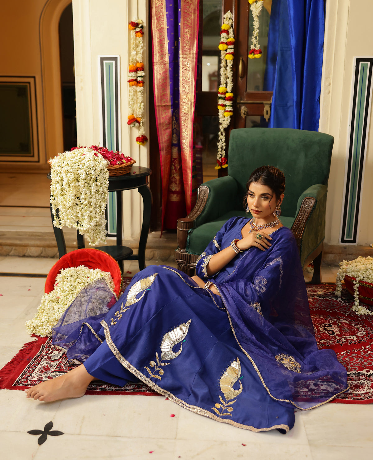 Swarna Blue Chanderi Suit Set
