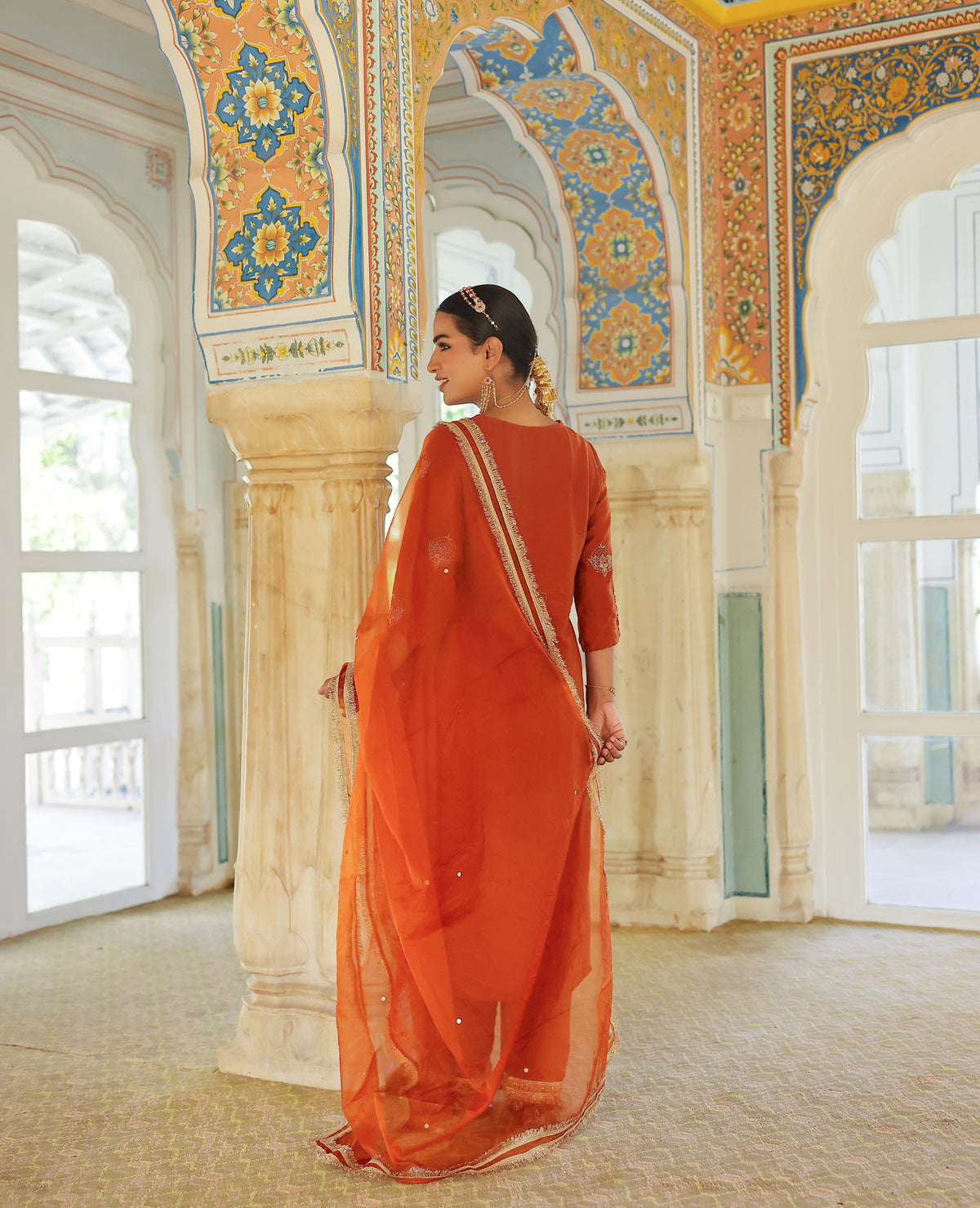 Sajda Burnt Orange Chanderi Suit Set
