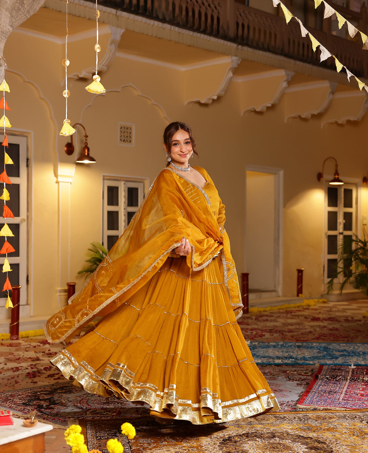 Madhavi Mustard Tissue Lehenga Set