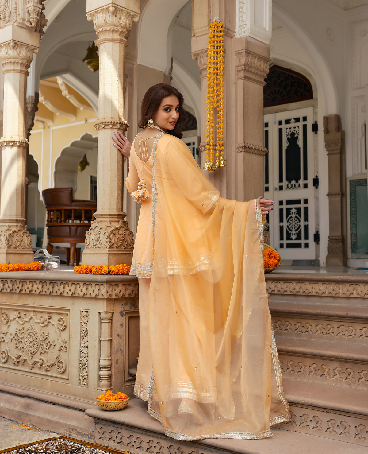 Sera Peach Cotton Suit Set
