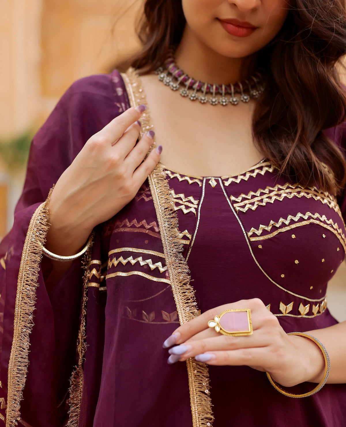 Chandni Purple Chanderi Suit Set