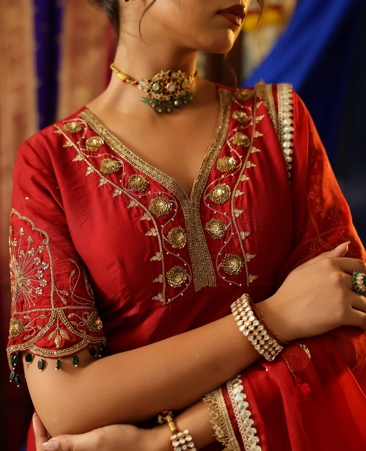 Vasudha Maroon Chanderi Suit Set
