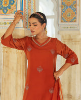 Sajda Burnt Orange Chanderi Suit Set