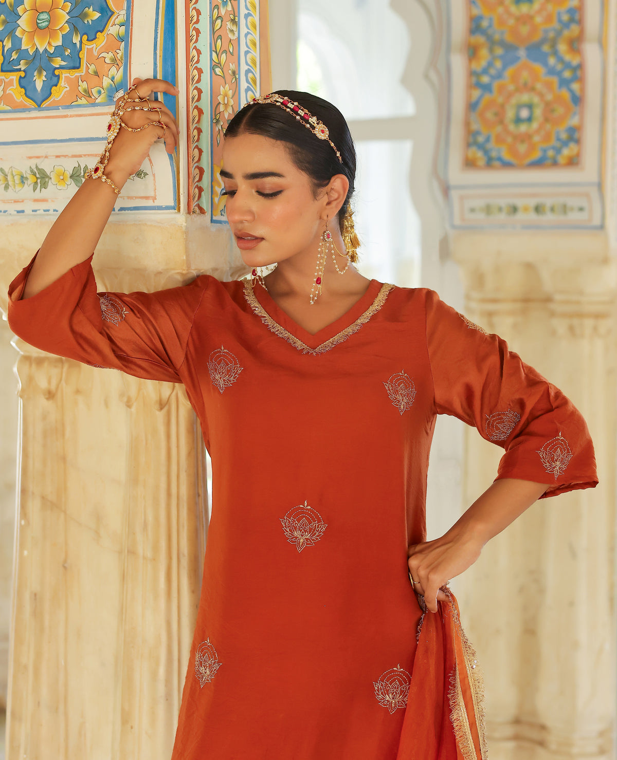 Sajda Burnt Orange Chanderi Suit Set