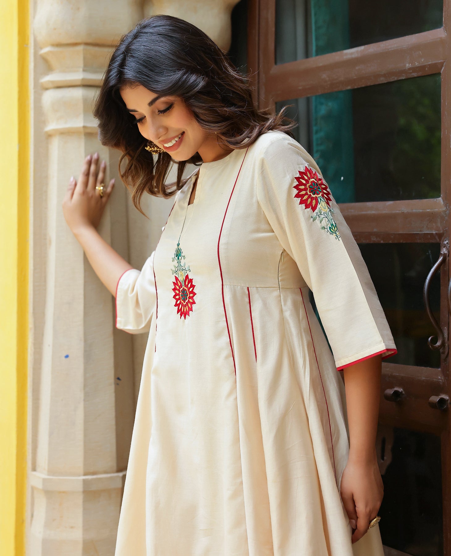 Aroma Beige Chanderi Kurta Set