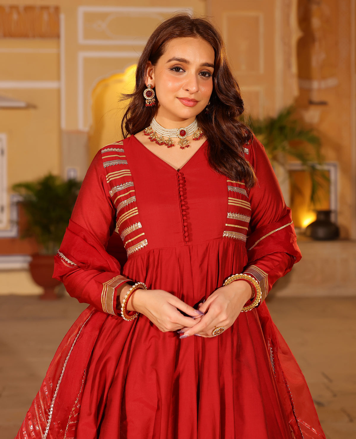 Gul Maroon Chanderi Suit Set