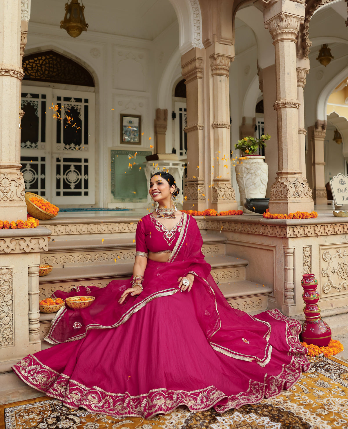 Mallika Pink Chanderi Lehenga Set