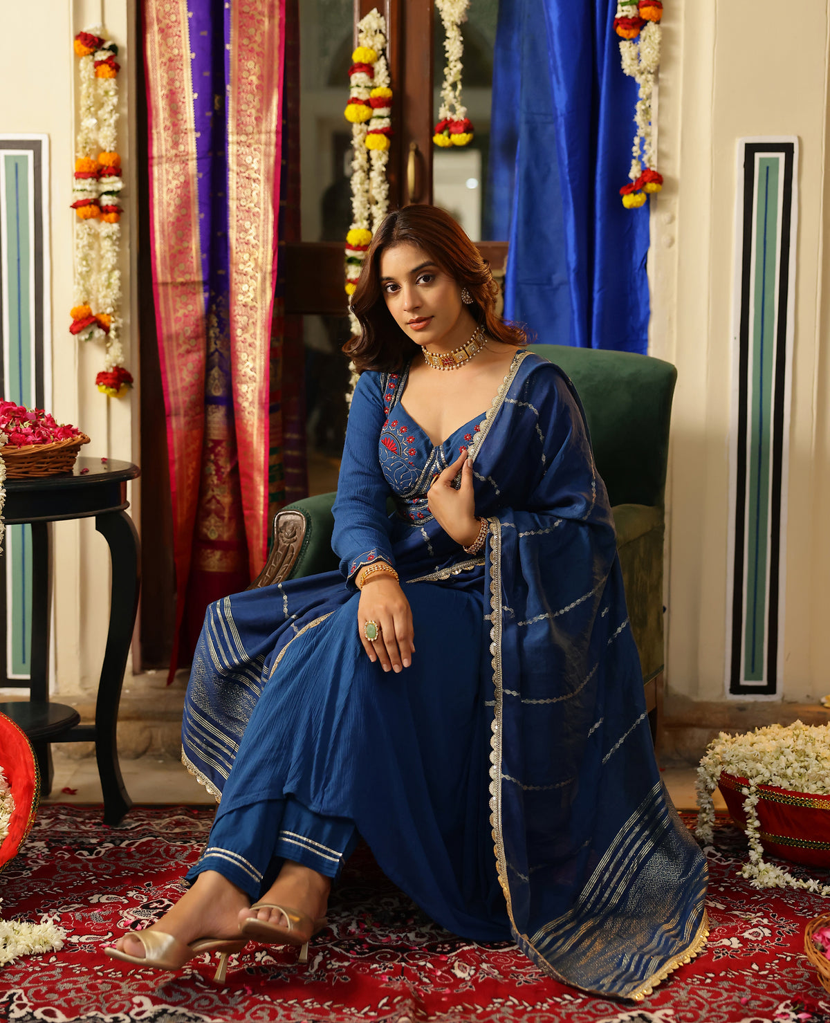 Ratnara Blue Rayon Crush Suit Set