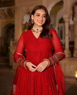 Kumud Red Georgette Suit Set