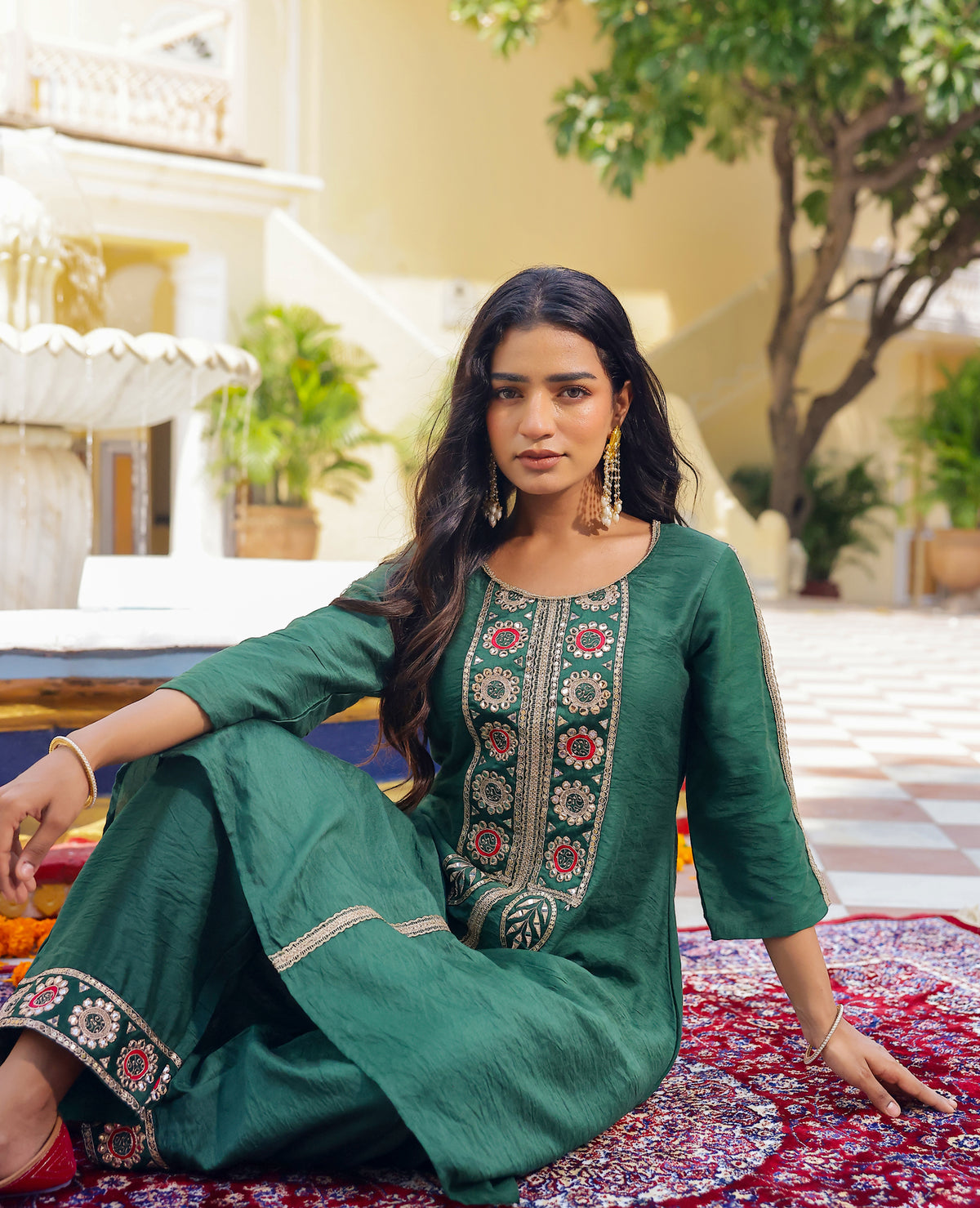 Saaj Green Chanderi Kurta Set