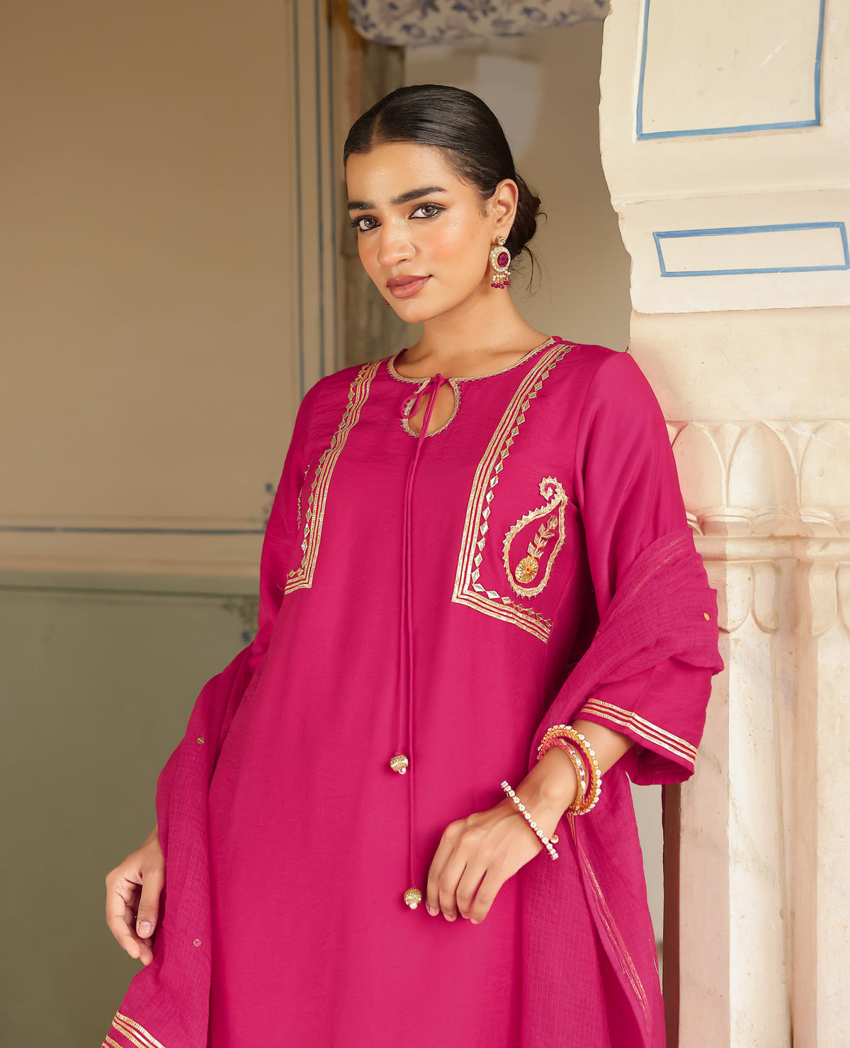 Nazakat Pink Chanderi Suit Set