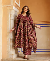 Anaya Purple Printed Cotton Suit Set