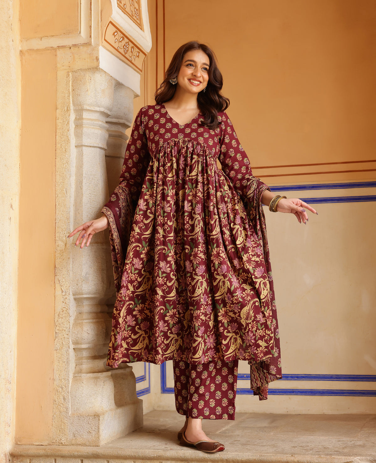 Anaya Purple Printed Cotton Suit Set