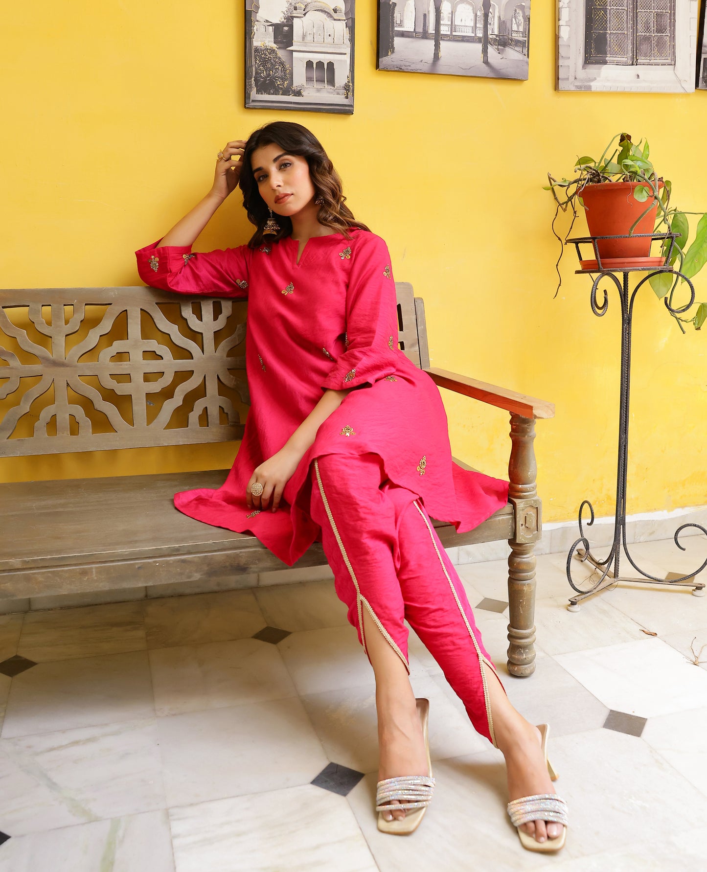 Aanchal Pink Chanderi Kurta Set