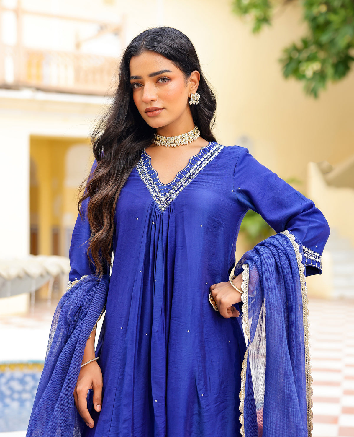 Noor Blue Chanderi Suit Set