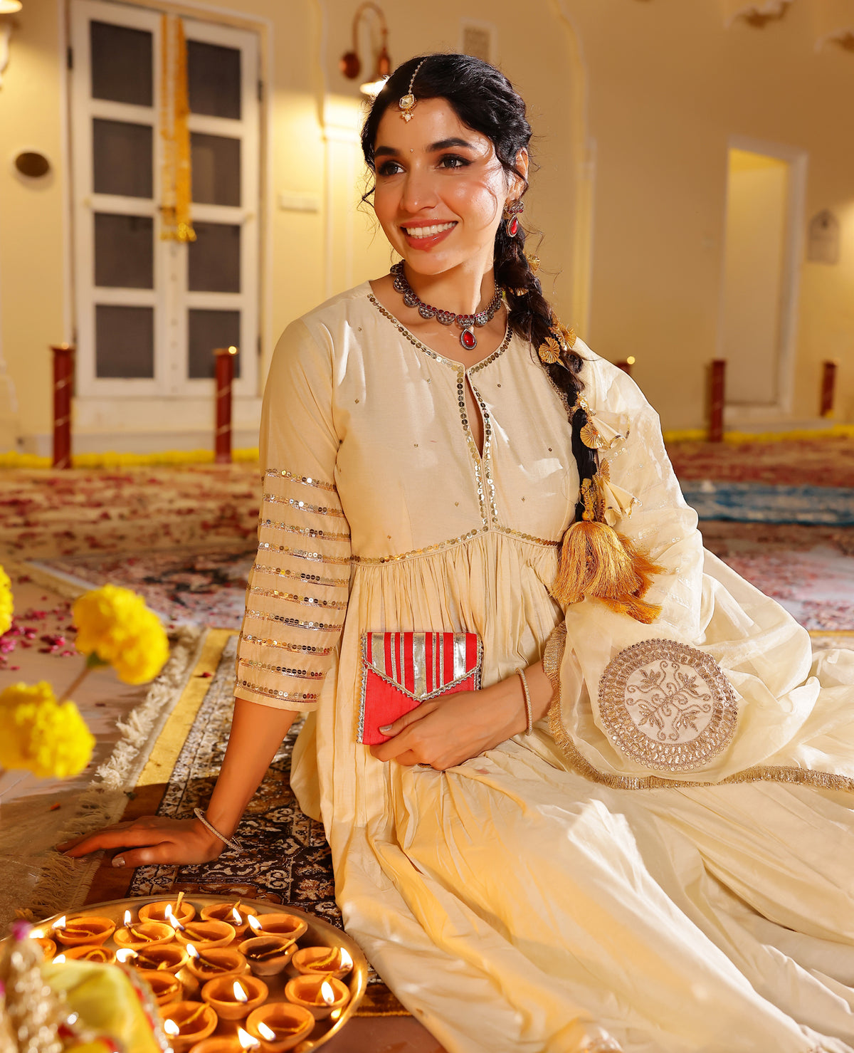 Bahaar Beige Chanderi Suit Set