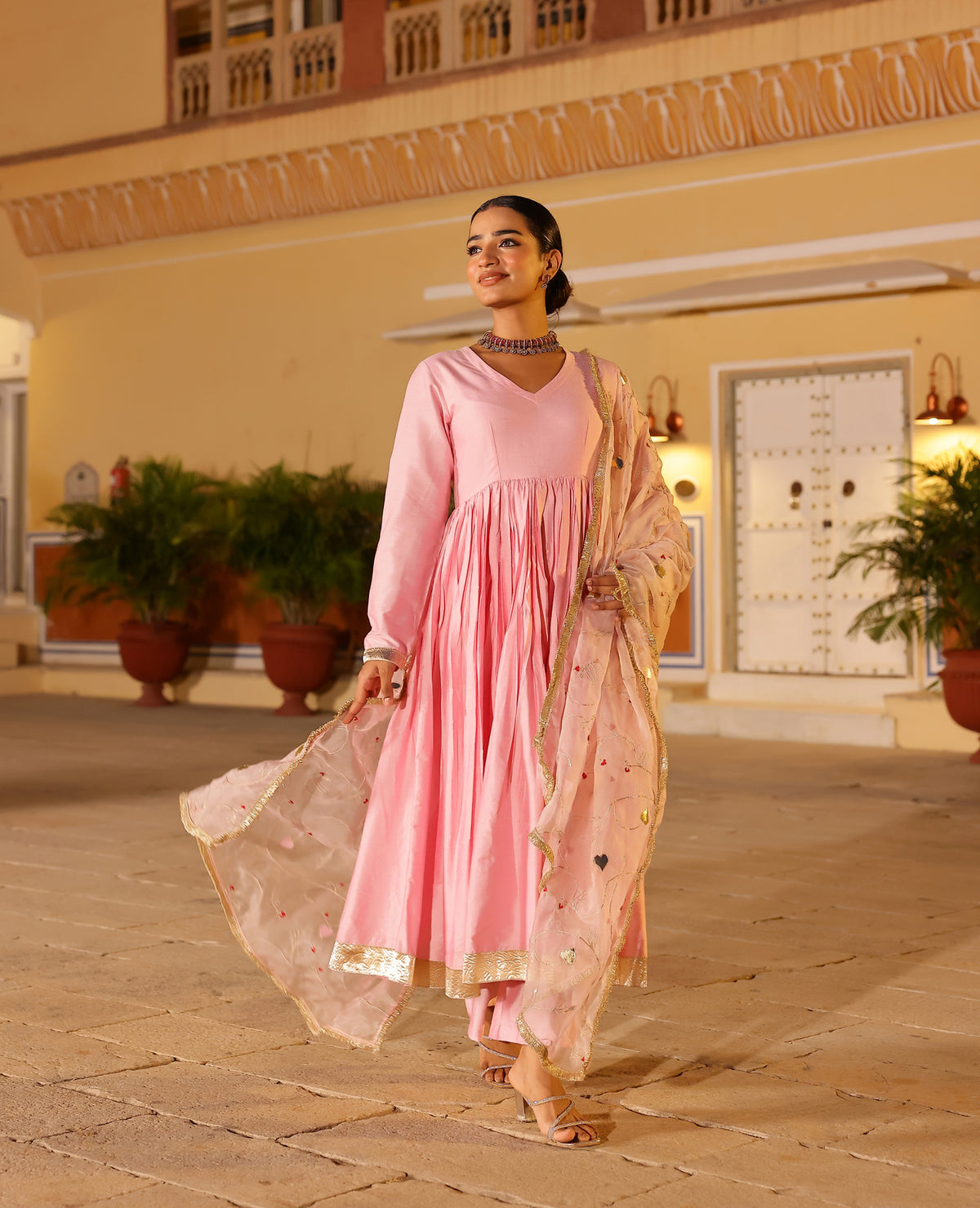 Taana Pink Chanderi Suit Set