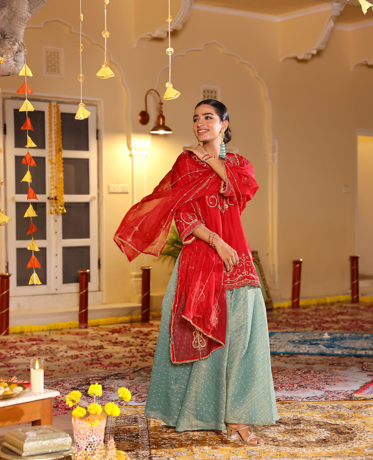 Kasturi Red Chanderi Suit Set