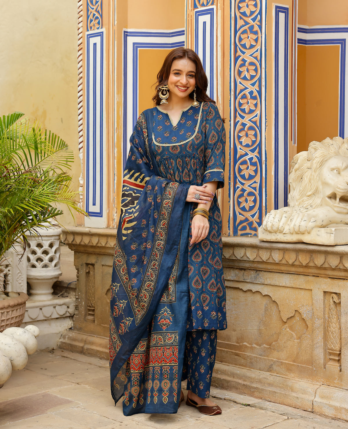 Vanya Blue Printed Cotton Suit Set
