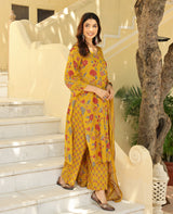 Abha Mustard Printed Cotton Suit Set