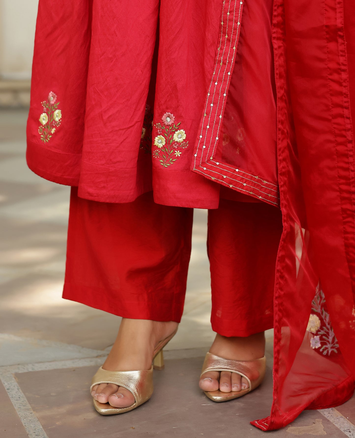 Surkh Red Chanderi Suit Set