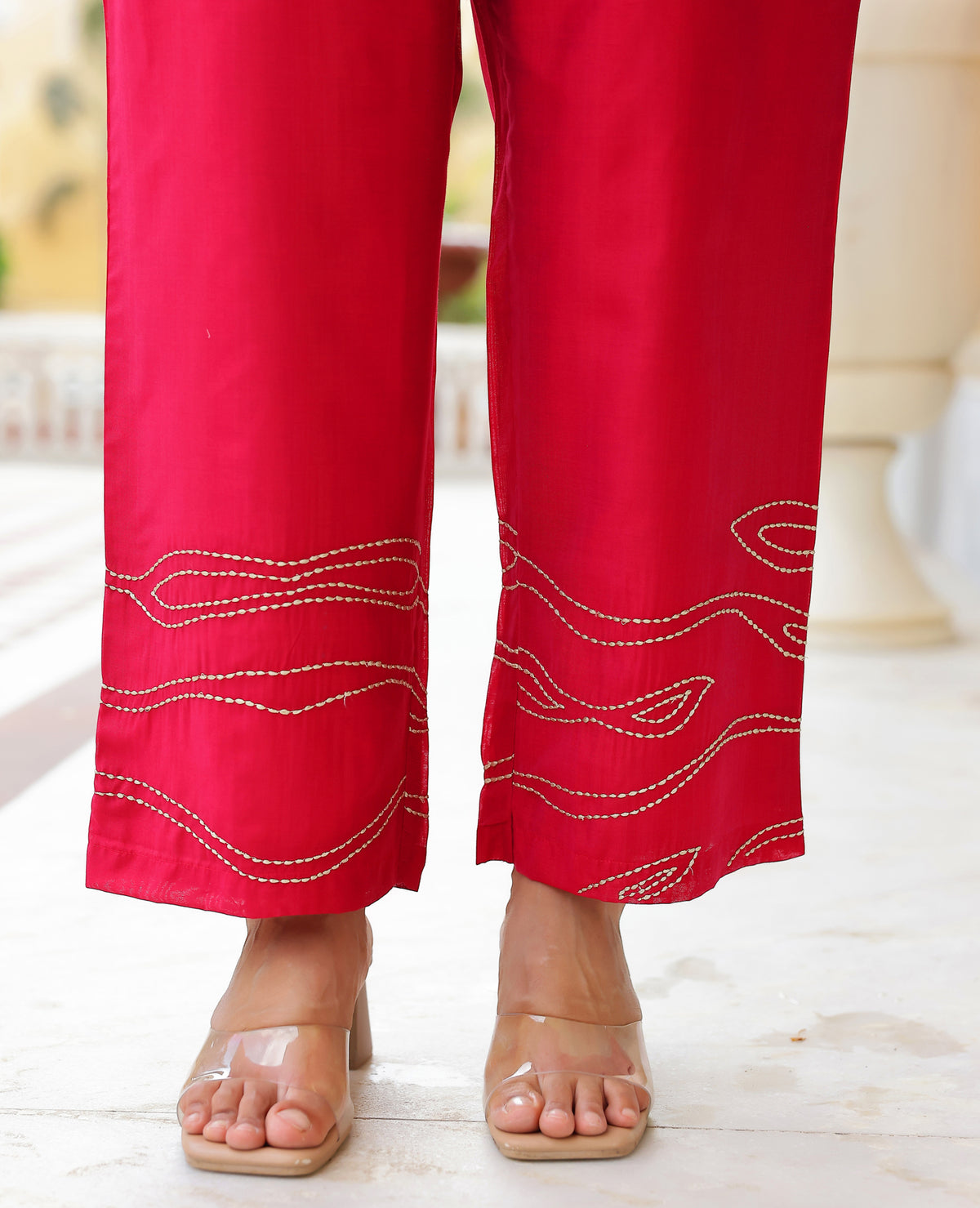 Kantha Pink Chanderi Coord Set