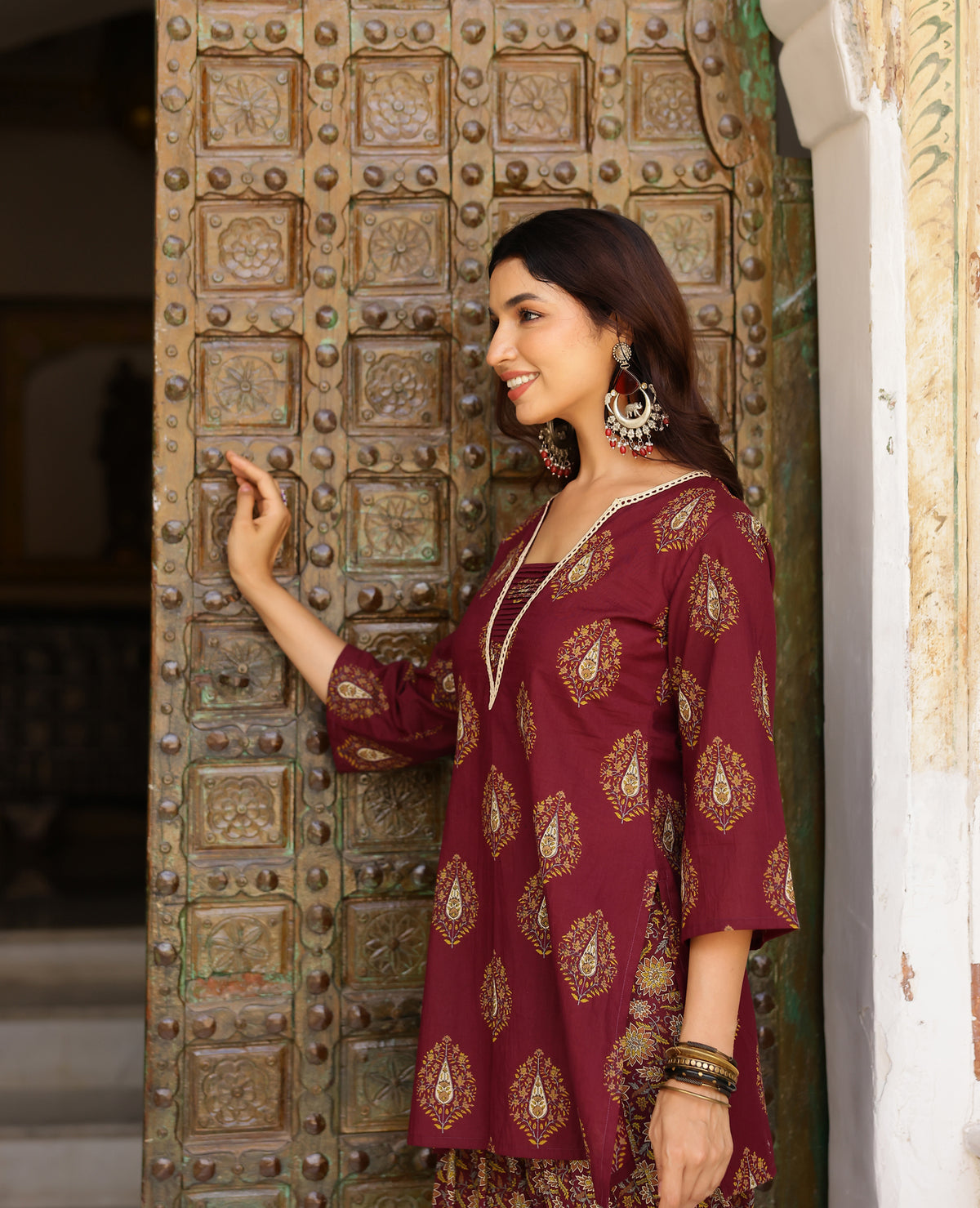 Kaira Purple Printed Cotton Kurta Set