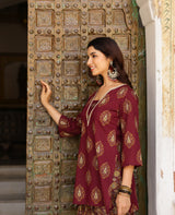 Kaira Purple Printed Cotton Kurta Set