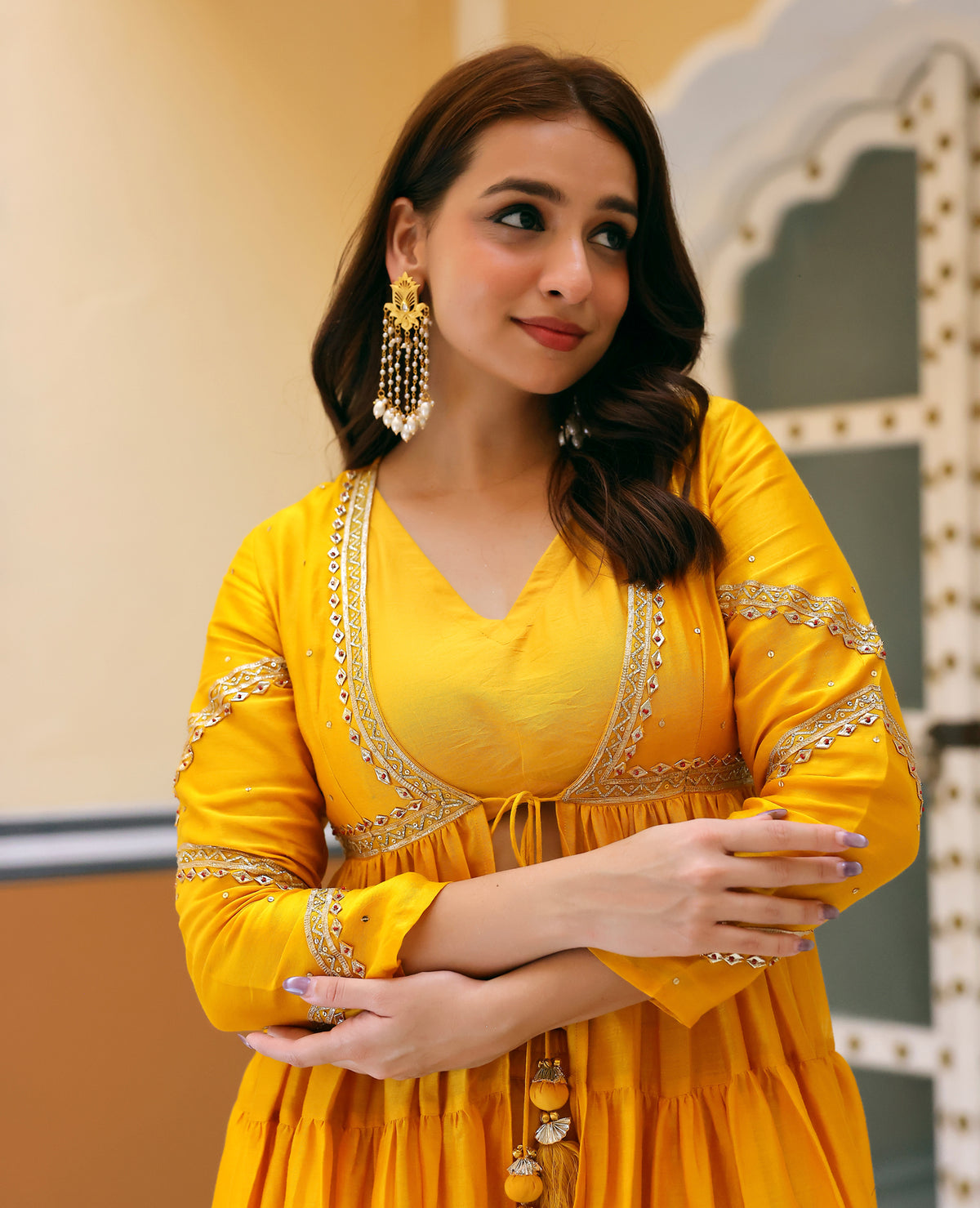 Husnara Mustard Chanderi Coord Set