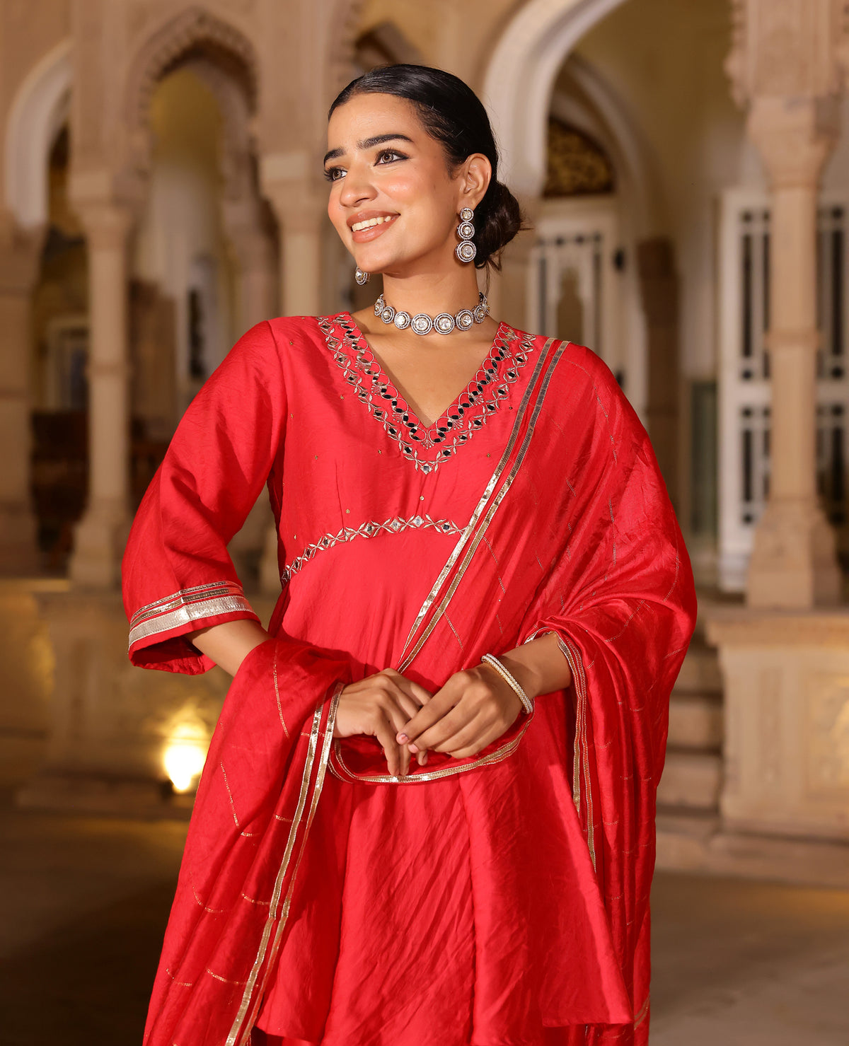 Ziya Red Chanderi Suit Set