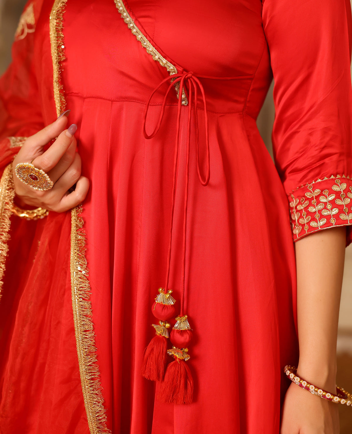 Baana Red Satin Suit Set