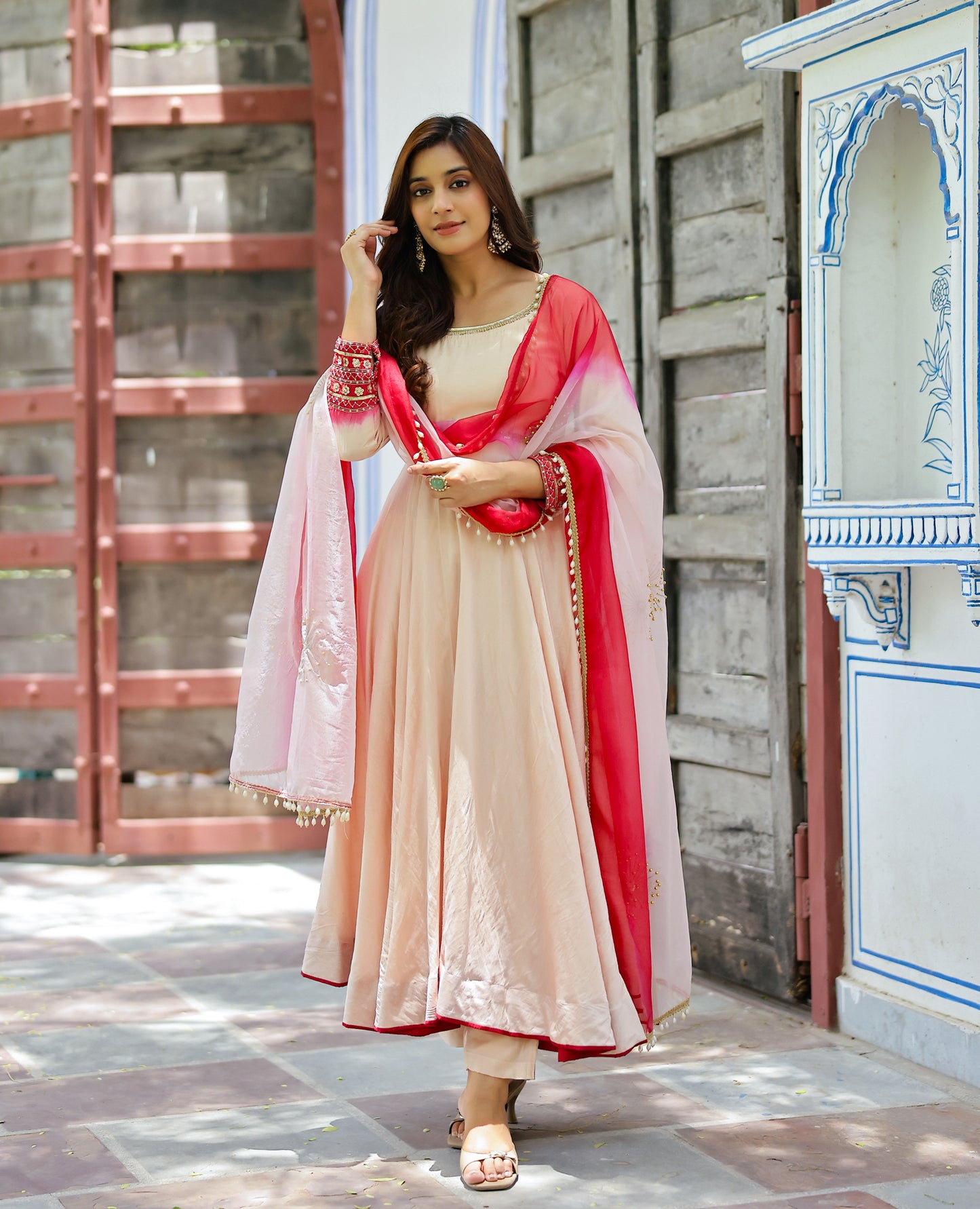 Hasta Beige Chanderi Suit Set