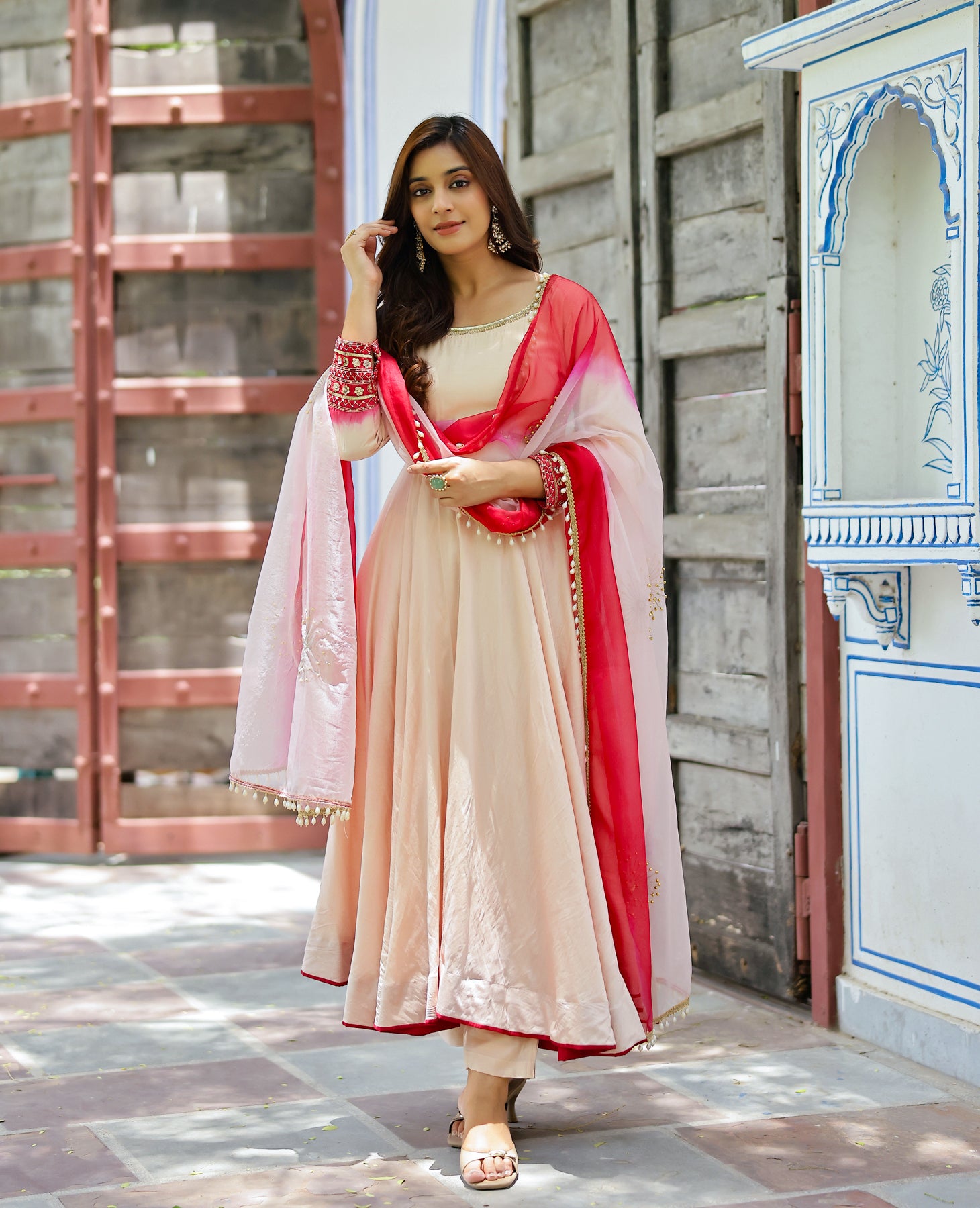 Hasta Beige Chanderi Suit Set