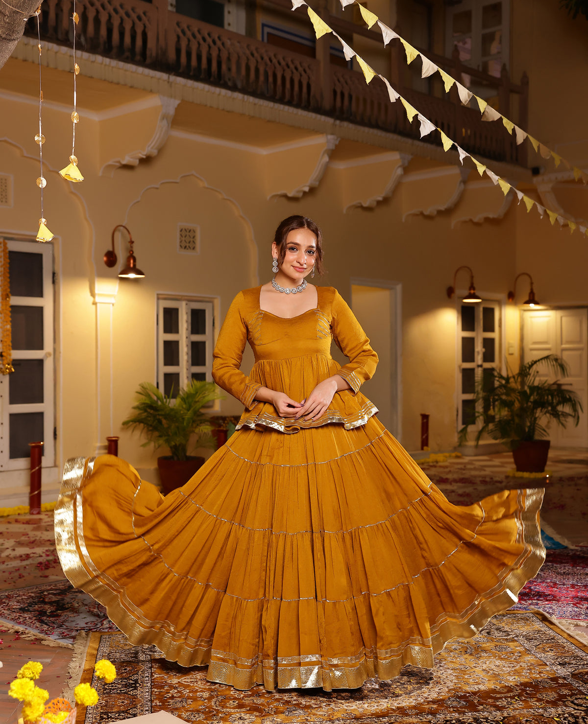 Madhavi Mustard Tissue Lehenga Set