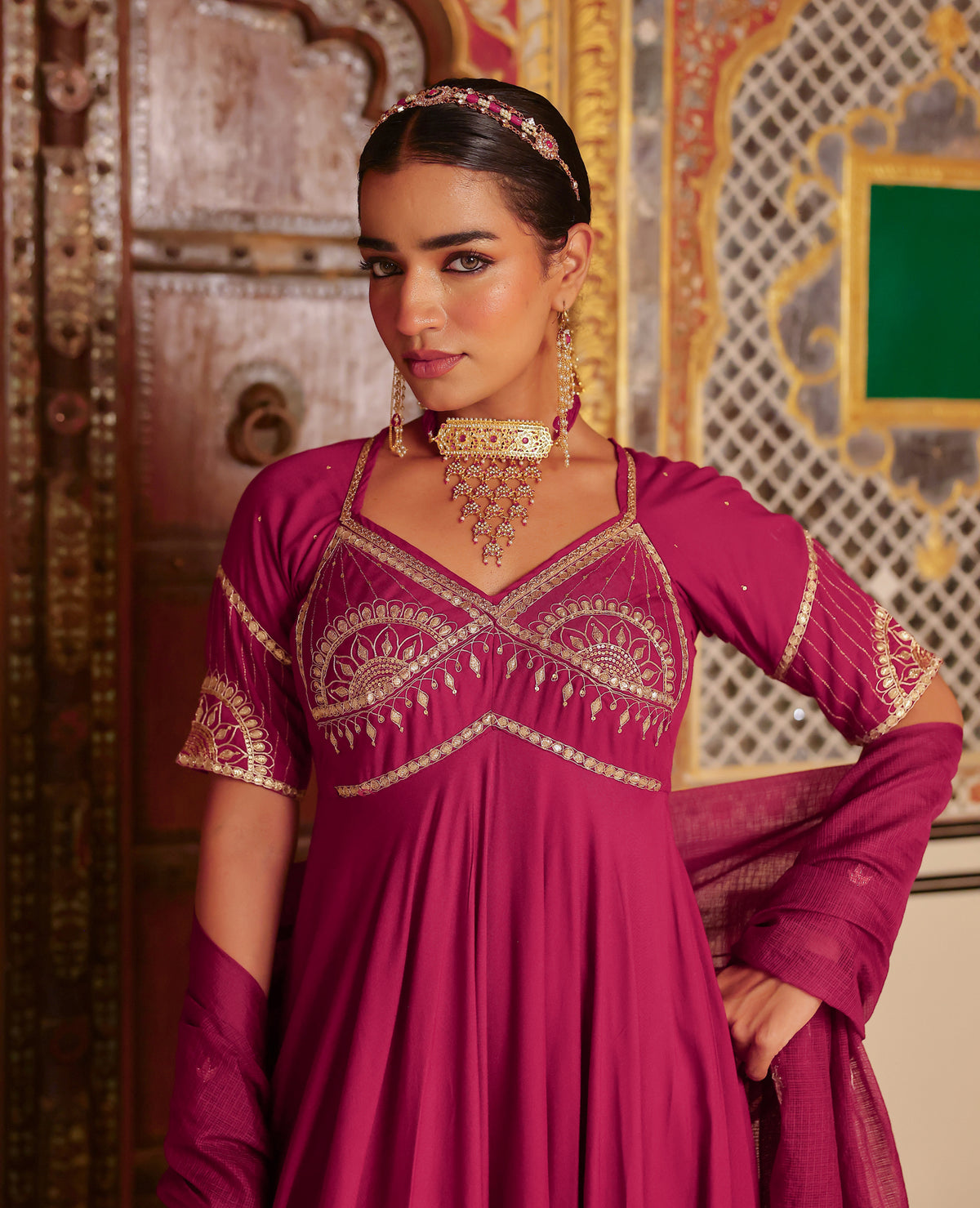 Raaj Wine Rayon Aangi Suit Set