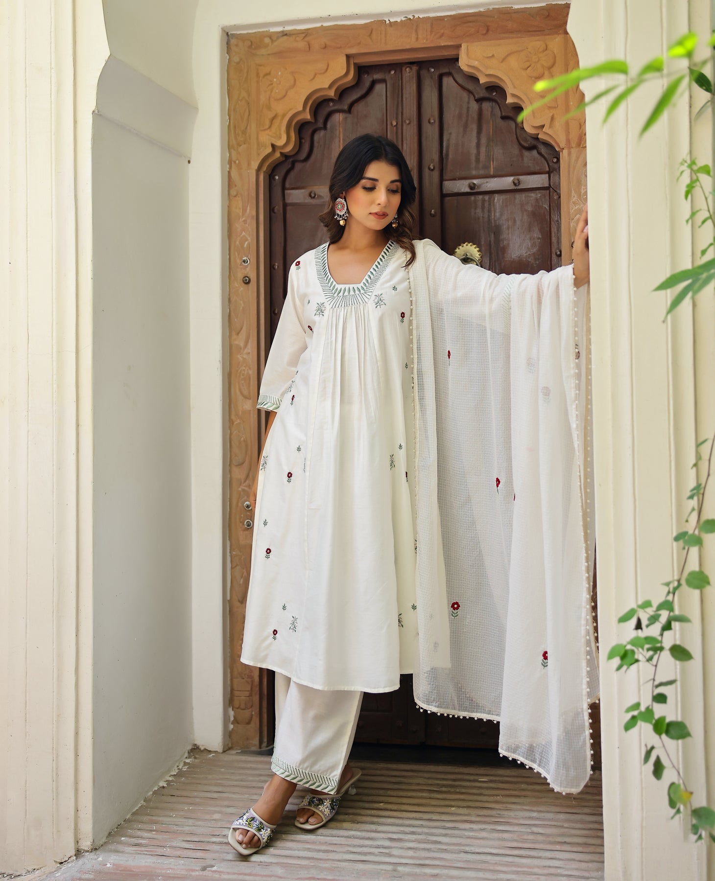 Resham White Chanderi Suit Set