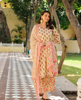 Gulabo Off White Printed Cotton Suit Set